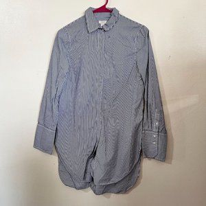 J. Crew Collared Popover Tunic Shirt in Stripes Navy Blue and White womens XS